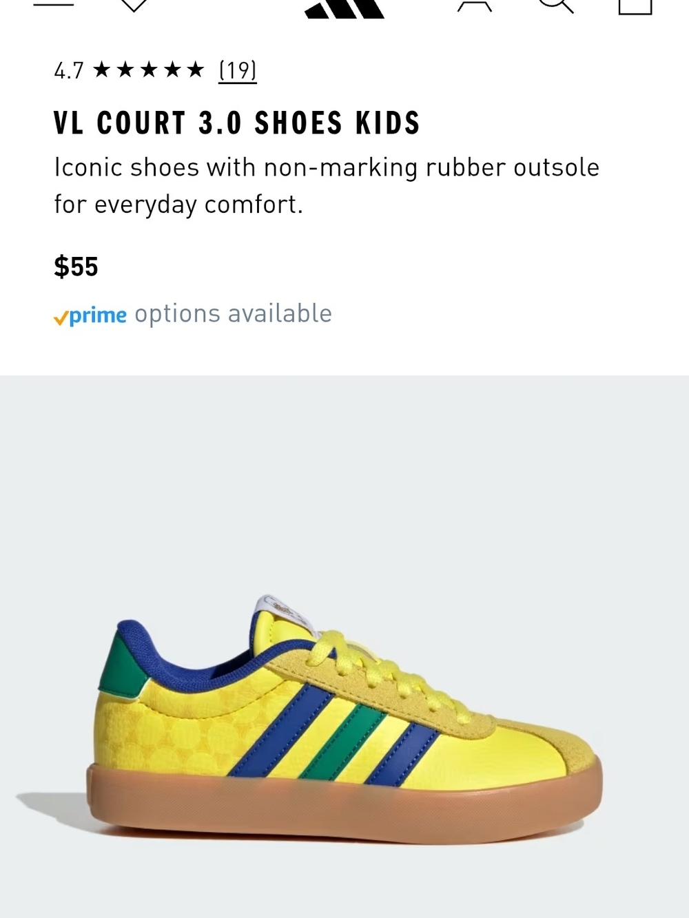 Adidas VL Court 3.0 Kids Shoes — Yellow/Green/Blue